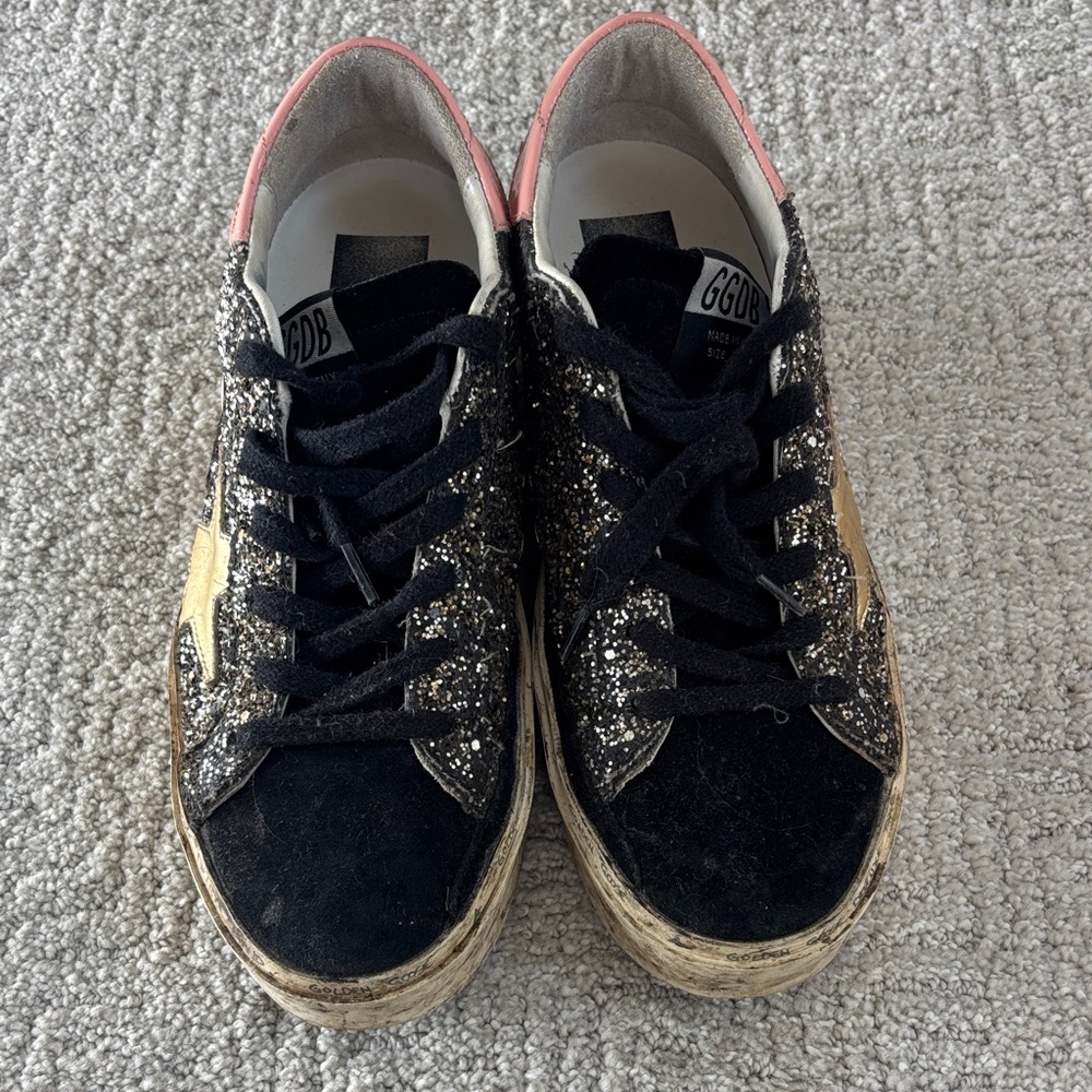 Golden Goose Limited Edition Black and Gold Glitter Sneakers